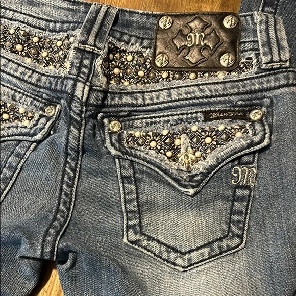 Miss Me Blue Embellished Designer Jeans. Sz 26 Boot - Picture 1 of 16